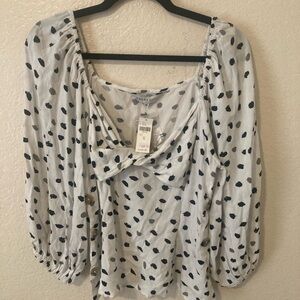 Ranna Gill  from anthropology Black and Gray Puff Sleeve Blouse with Tie Front